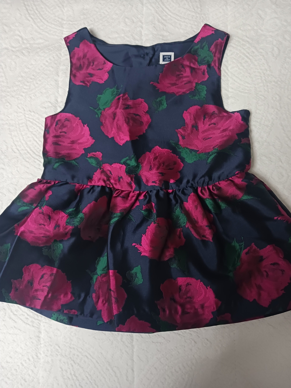 Janie and Jack Navy Blue Peplum Top with Pink Rose Print